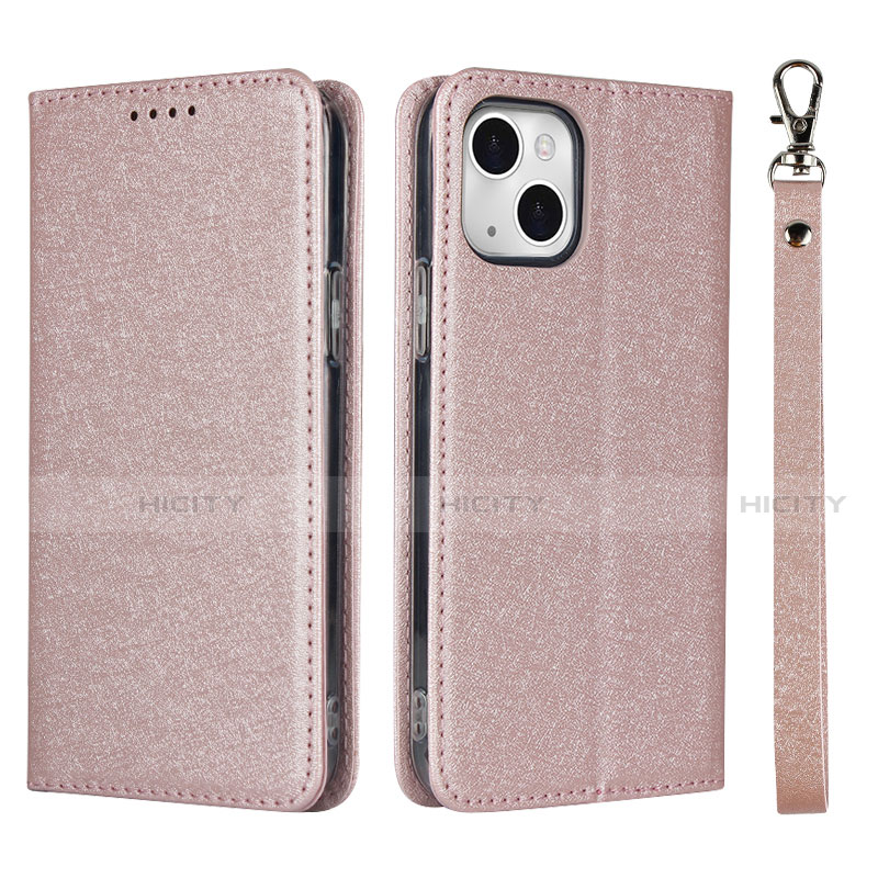 Custodia Portafoglio In Pelle Cover con Supporto L08 per Apple iPhone 13 Oro Rosa