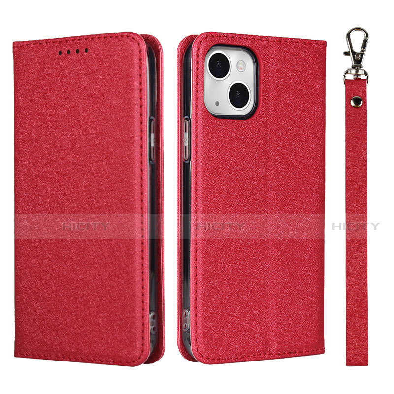 Custodia Portafoglio In Pelle Cover con Supporto L08 per Apple iPhone 13 Rosso