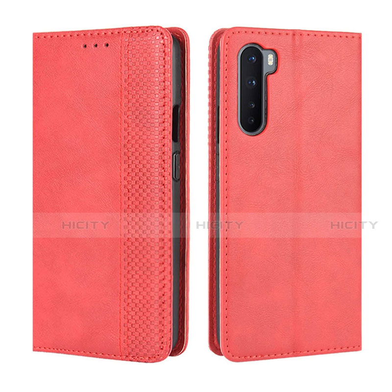 Custodia Portafoglio In Pelle Cover con Supporto L08 per OnePlus Nord Rosso