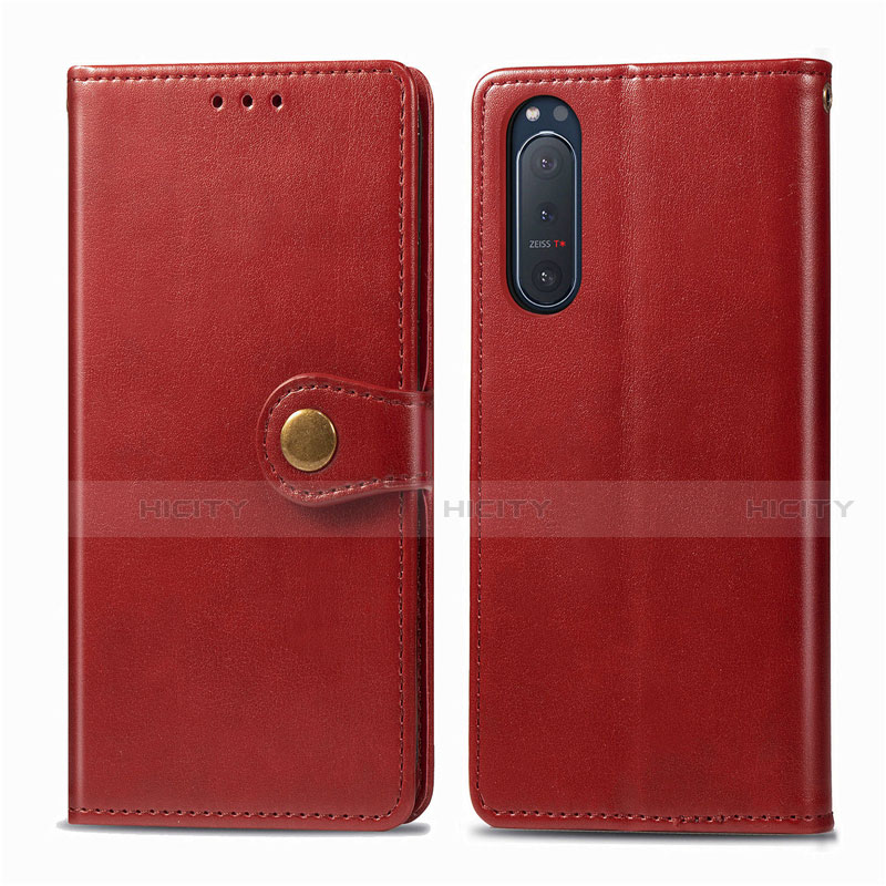 Custodia Portafoglio In Pelle Cover con Supporto L08 per Sony Xperia 5 II Rosso