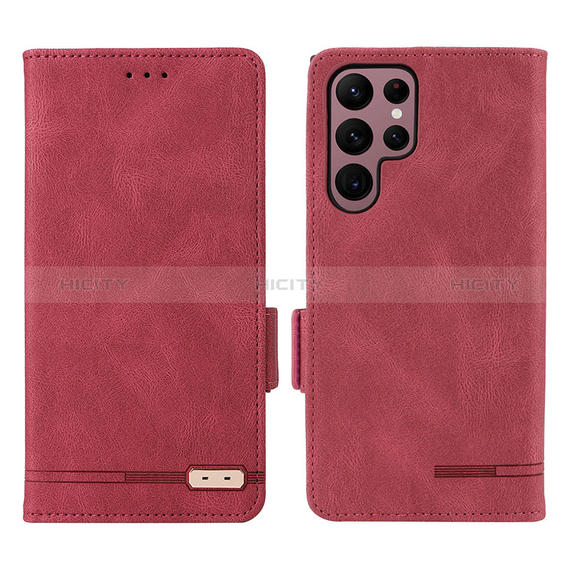 Custodia Portafoglio In Pelle Cover con Supporto L08Z per Samsung Galaxy S23 Ultra 5G Rosso