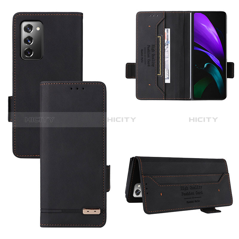 Custodia Portafoglio In Pelle Cover con Supporto L08Z per Samsung Galaxy Z Fold2 5G Nero