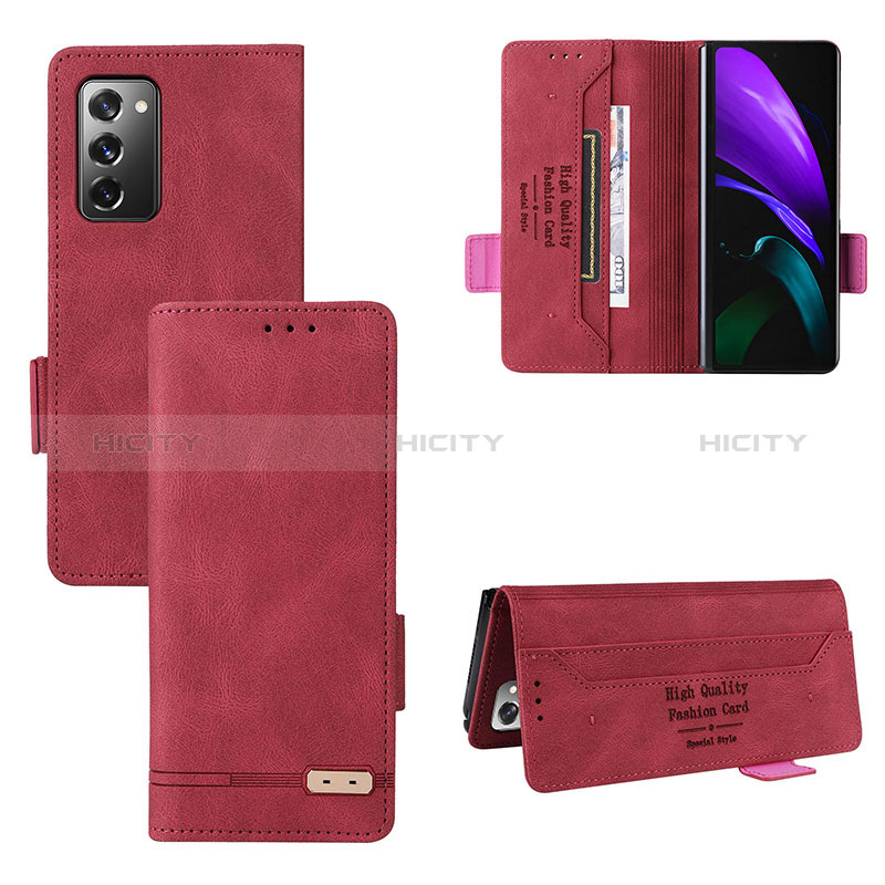Custodia Portafoglio In Pelle Cover con Supporto L08Z per Samsung Galaxy Z Fold2 5G Rosso