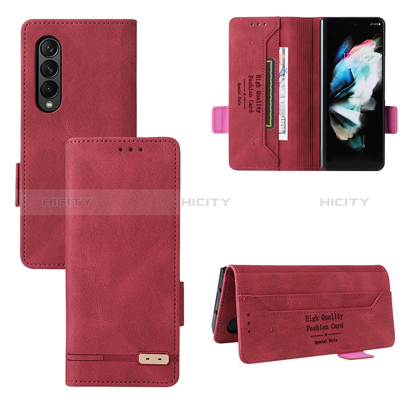Custodia Portafoglio In Pelle Cover con Supporto L08Z per Samsung Galaxy Z Fold3 5G Rosso