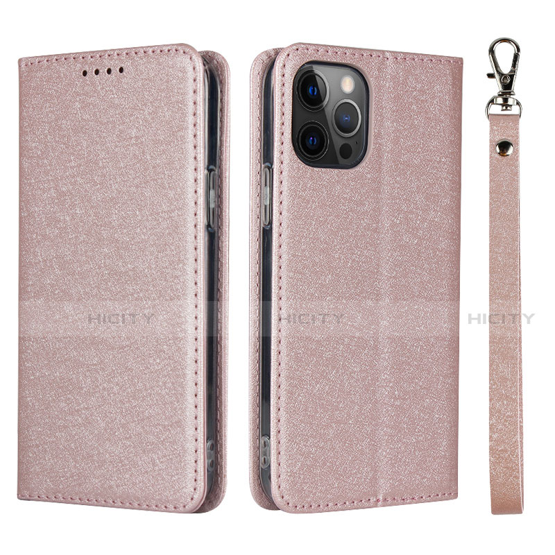Custodia Portafoglio In Pelle Cover con Supporto L09 per Apple iPhone 12 Pro Oro Rosa