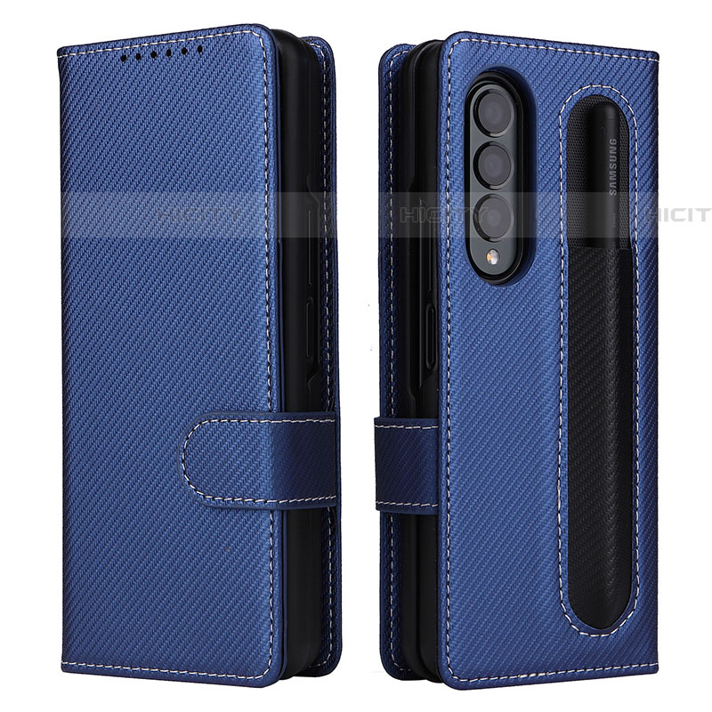 Custodia Portafoglio In Pelle Cover con Supporto L14Z per Samsung Galaxy Z Fold4 5G Blu