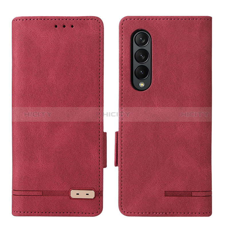 Custodia Portafoglio In Pelle Cover con Supporto L18Z per Samsung Galaxy Z Fold3 5G Rosso