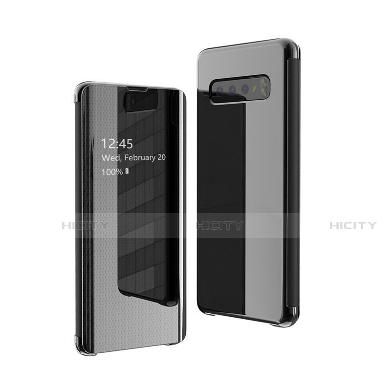 Custodia Portafoglio In Pelle Cover con Supporto Laterale Specchio Cover A01 per Samsung Galaxy S10 Plus Nero