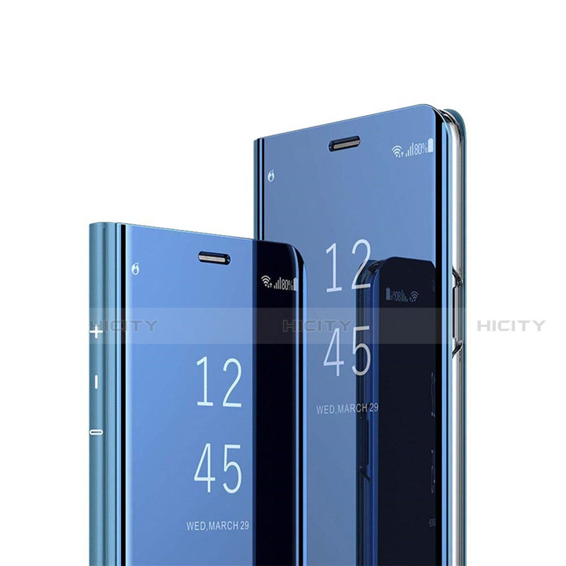 Custodia Portafoglio In Pelle Cover con Supporto Laterale Specchio Cover L01 per Huawei Honor 9C Blu