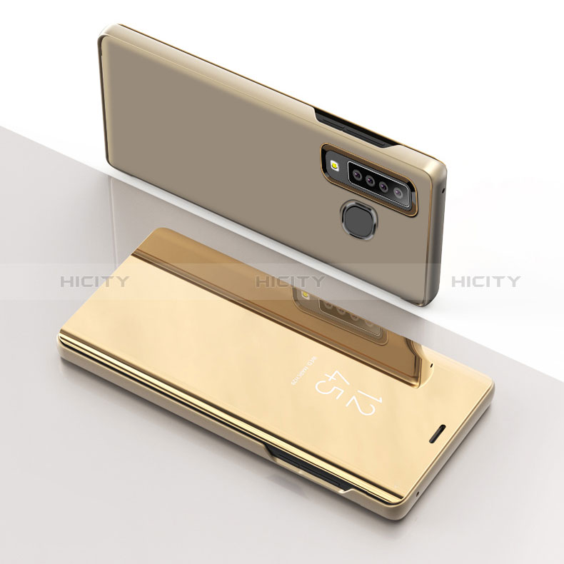 Custodia Portafoglio In Pelle Cover con Supporto Laterale Specchio Cover L01 per Samsung Galaxy A9s Oro