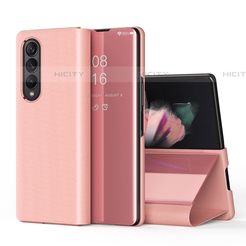 Custodia Portafoglio In Pelle Cover con Supporto Laterale Specchio Cover L01 per Samsung Galaxy Z Fold4 5G Oro Rosa