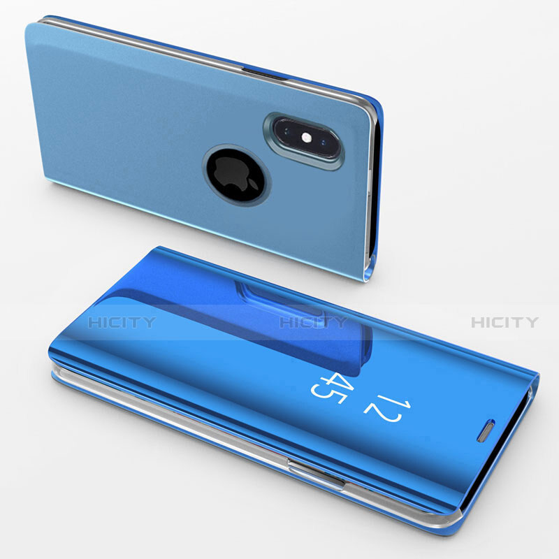 Custodia Portafoglio In Pelle Cover con Supporto Laterale Specchio Cover L02 per Apple iPhone Xs Max Blu