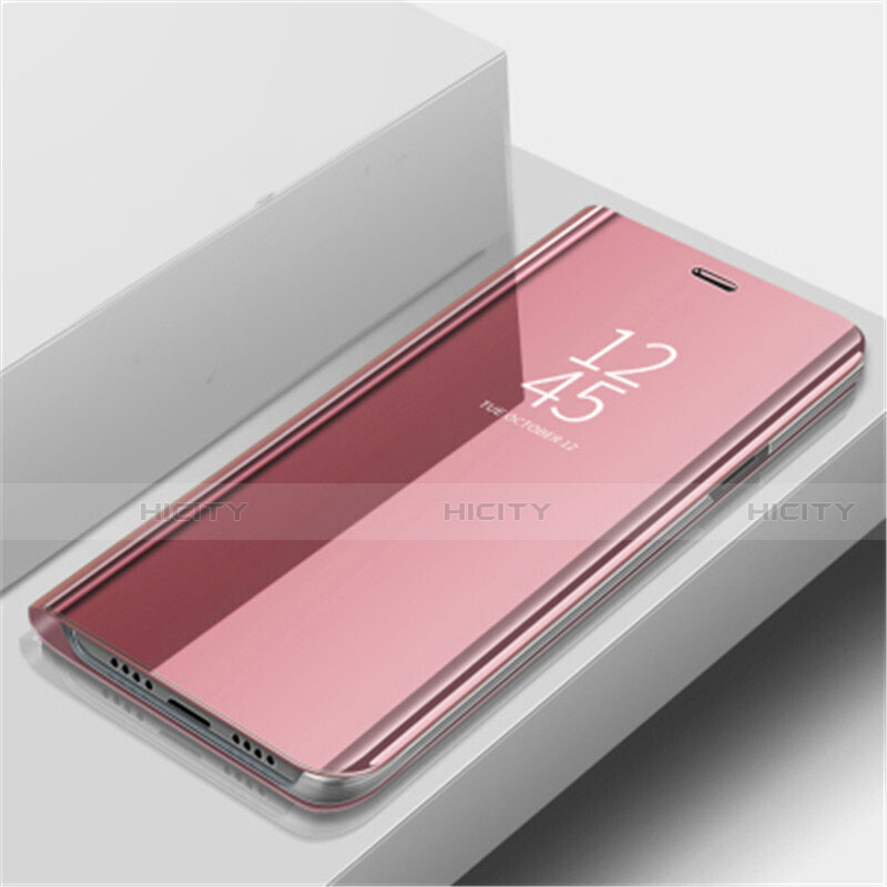 Custodia Portafoglio In Pelle Cover con Supporto Laterale Specchio Cover L02 per Huawei Nova 5 Oro Rosa
