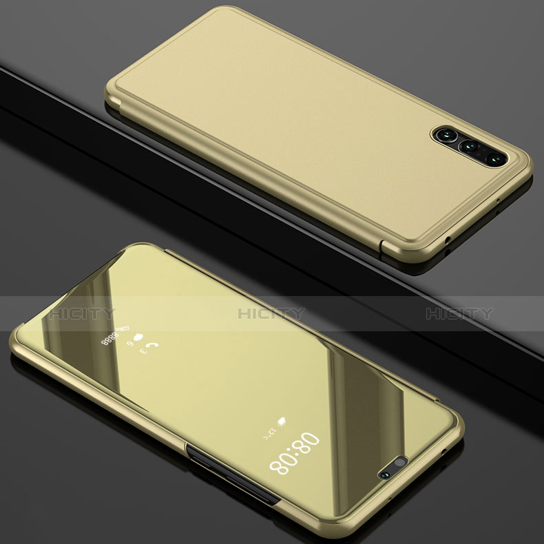 Custodia Portafoglio In Pelle Cover con Supporto Laterale Specchio Cover L02 per Huawei P20 Pro Oro