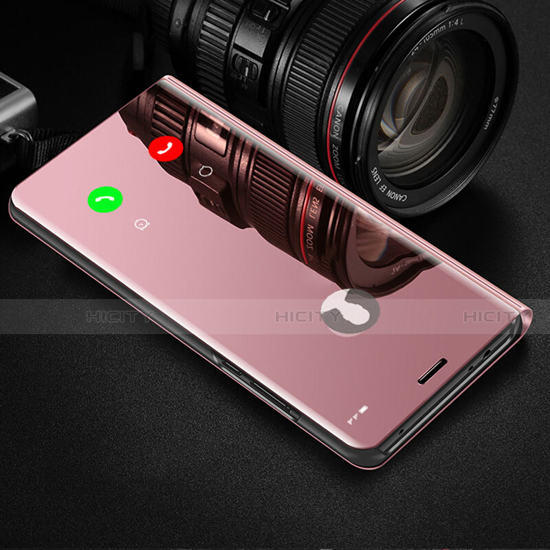 Custodia Portafoglio In Pelle Cover con Supporto Laterale Specchio Cover L02 per OnePlus 8 Oro Rosa