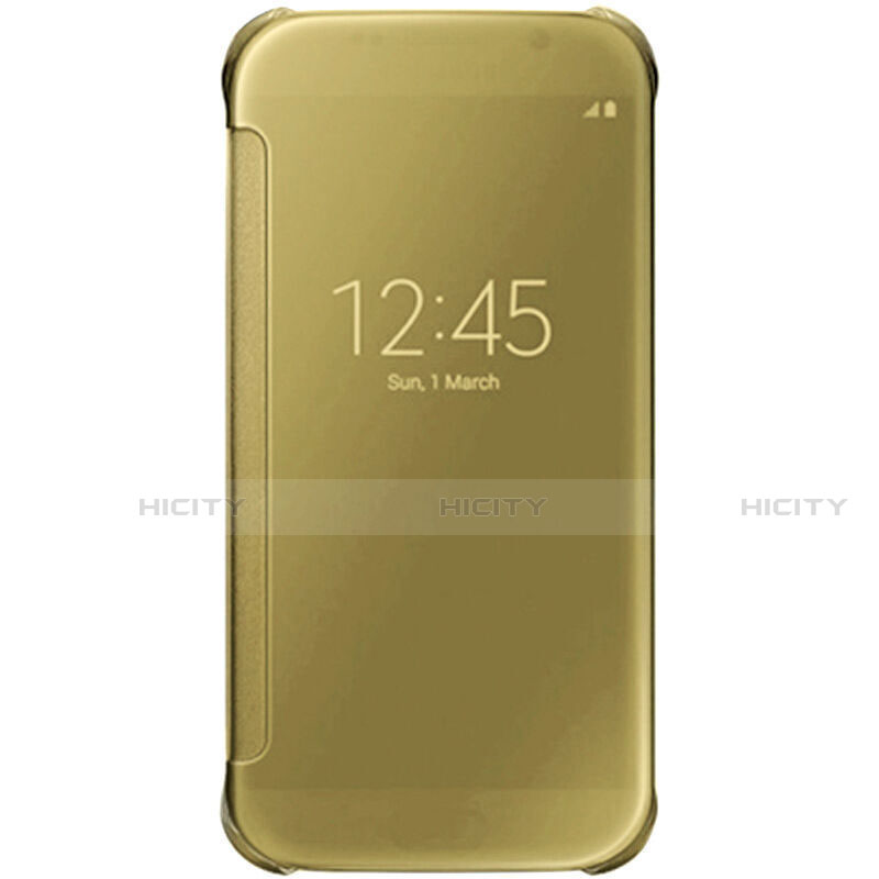Custodia Portafoglio In Pelle Cover con Supporto Laterale Specchio Cover L02 per Samsung Galaxy S7 Edge G935F Oro
