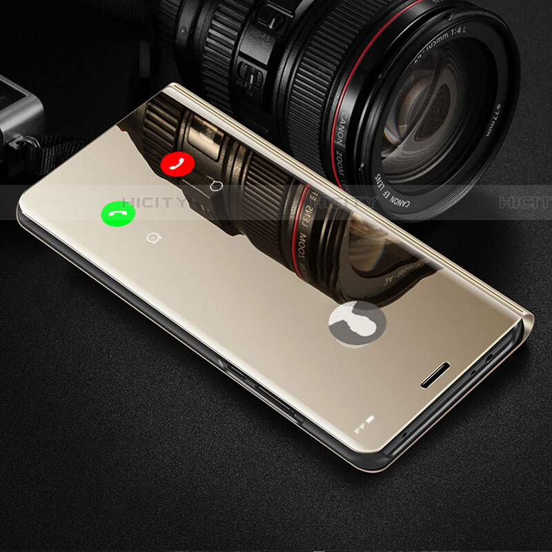 Custodia Portafoglio In Pelle Cover con Supporto Laterale Specchio Cover L02 per Xiaomi Mi 10 Pro Oro