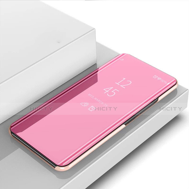 Custodia Portafoglio In Pelle Cover con Supporto Laterale Specchio Cover L02 per Xiaomi Redmi Note 9 Pro Oro Rosa