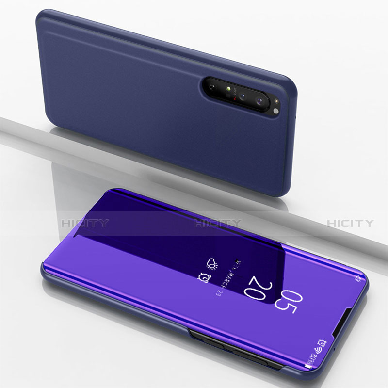 Custodia Portafoglio In Pelle Cover con Supporto Laterale Specchio Cover L03 per Sony Xperia 1 II Viola