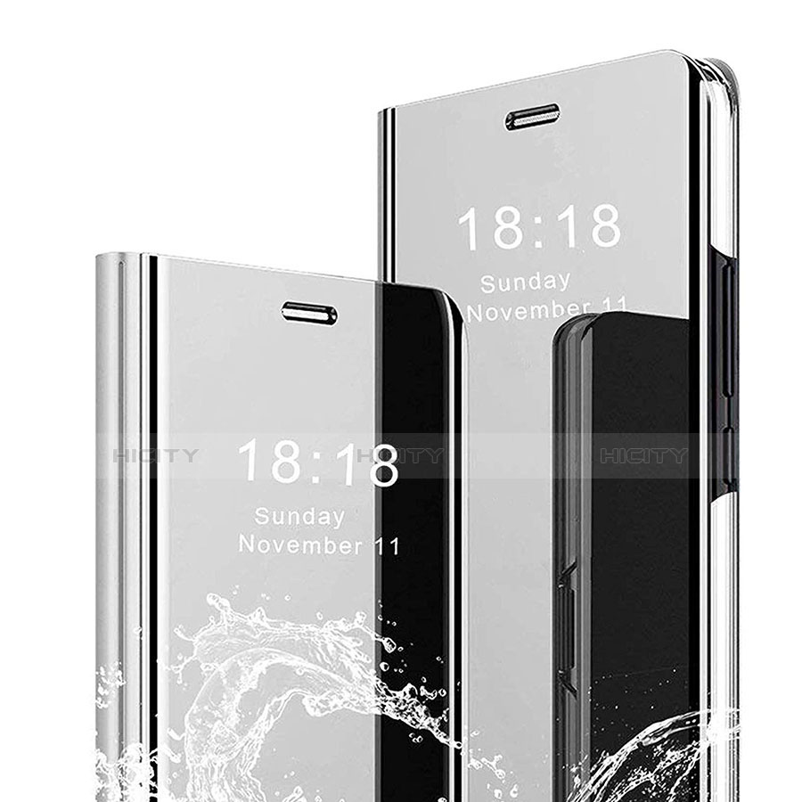 Custodia Portafoglio In Pelle Cover con Supporto Laterale Specchio Cover L04 per Huawei Mate 20 Pro Argento