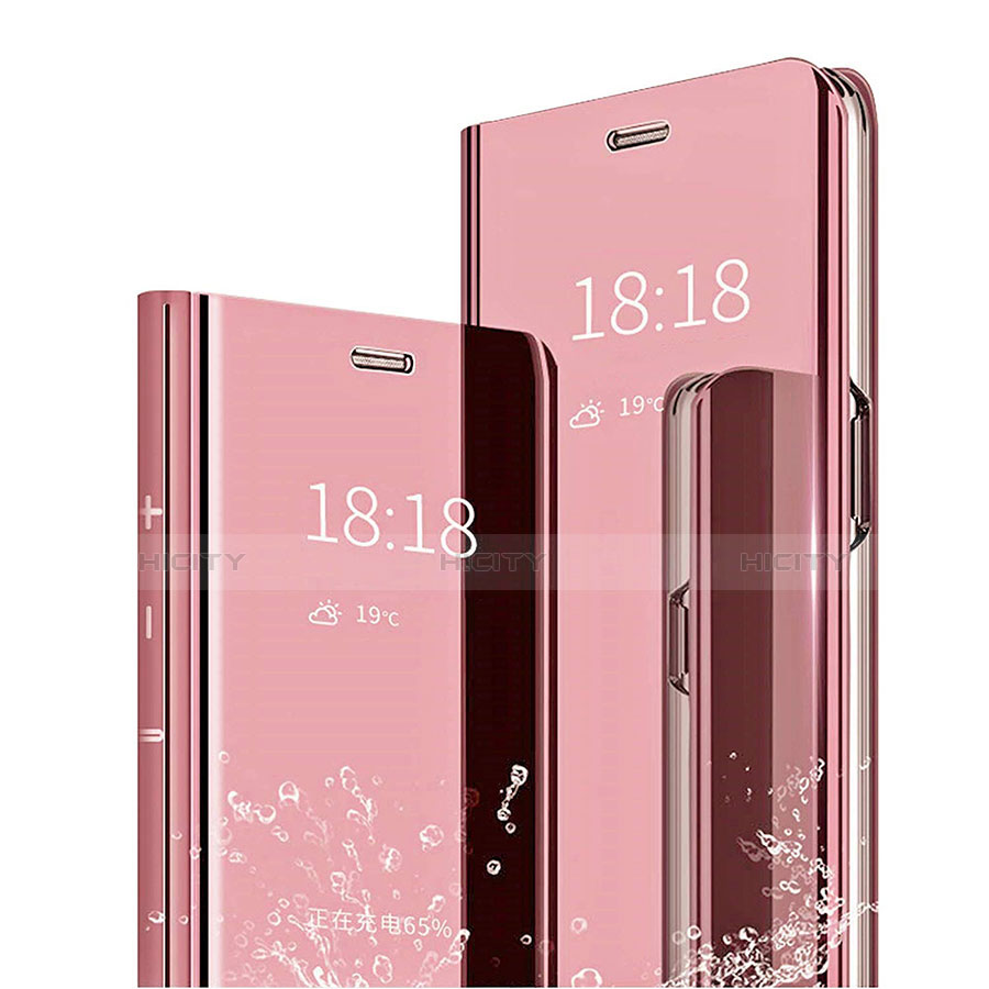 Custodia Portafoglio In Pelle Cover con Supporto Laterale Specchio Cover L04 per Huawei Mate 20 Pro Oro Rosa