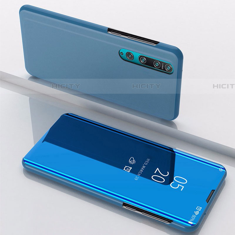 Custodia Portafoglio In Pelle Cover con Supporto Laterale Specchio Cover L04 per Xiaomi Mi 10 Blu