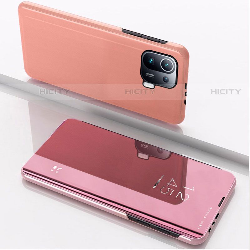 Custodia Portafoglio In Pelle Cover con Supporto Laterale Specchio Cover L04 per Xiaomi Mi 11 Pro 5G Oro Rosa