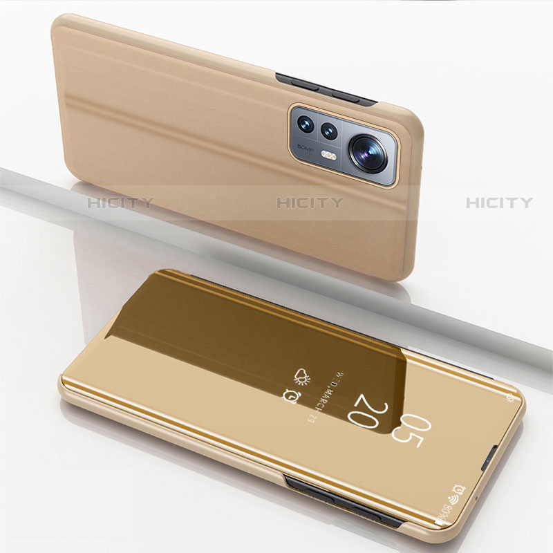 Custodia Portafoglio In Pelle Cover con Supporto Laterale Specchio Cover L04 per Xiaomi Mi 12 Pro 5G Oro