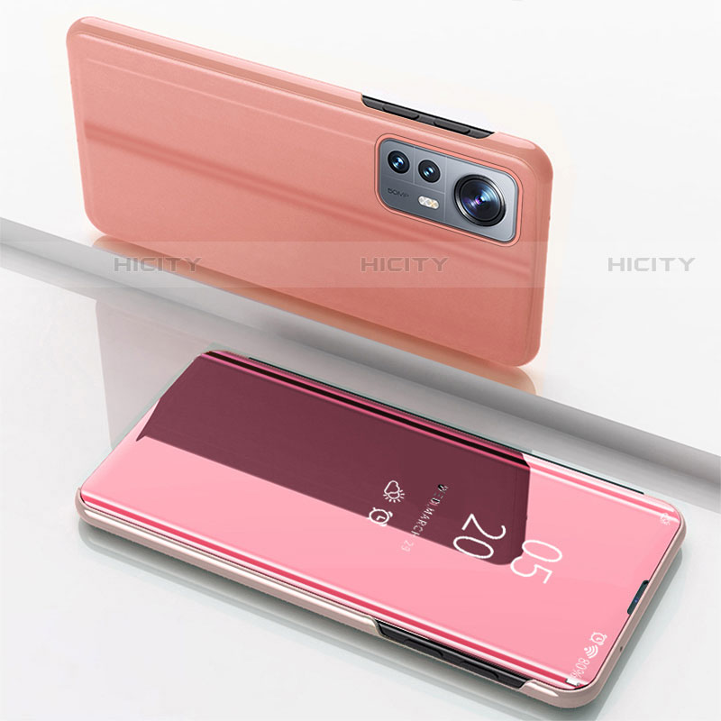 Custodia Portafoglio In Pelle Cover con Supporto Laterale Specchio Cover L04 per Xiaomi Mi 12 Pro 5G Oro Rosa