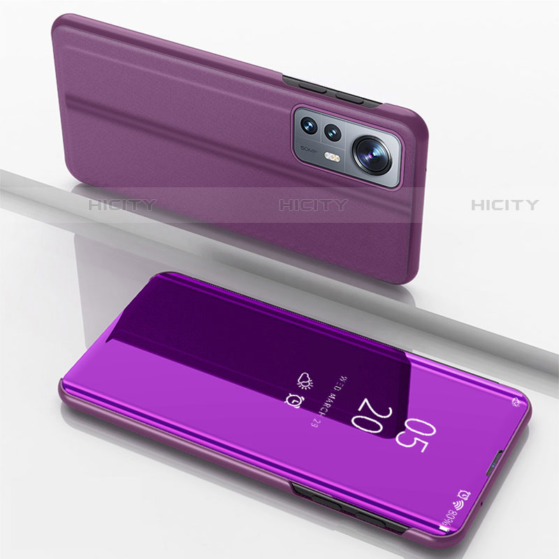 Custodia Portafoglio In Pelle Cover con Supporto Laterale Specchio Cover L04 per Xiaomi Mi 12 Pro 5G Viola