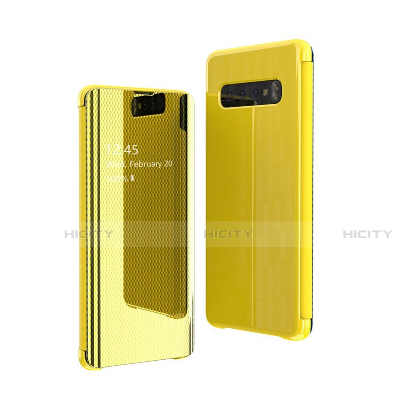 Custodia Portafoglio In Pelle Cover con Supporto Laterale Specchio Cover L05 per Samsung Galaxy S10 5G Giallo