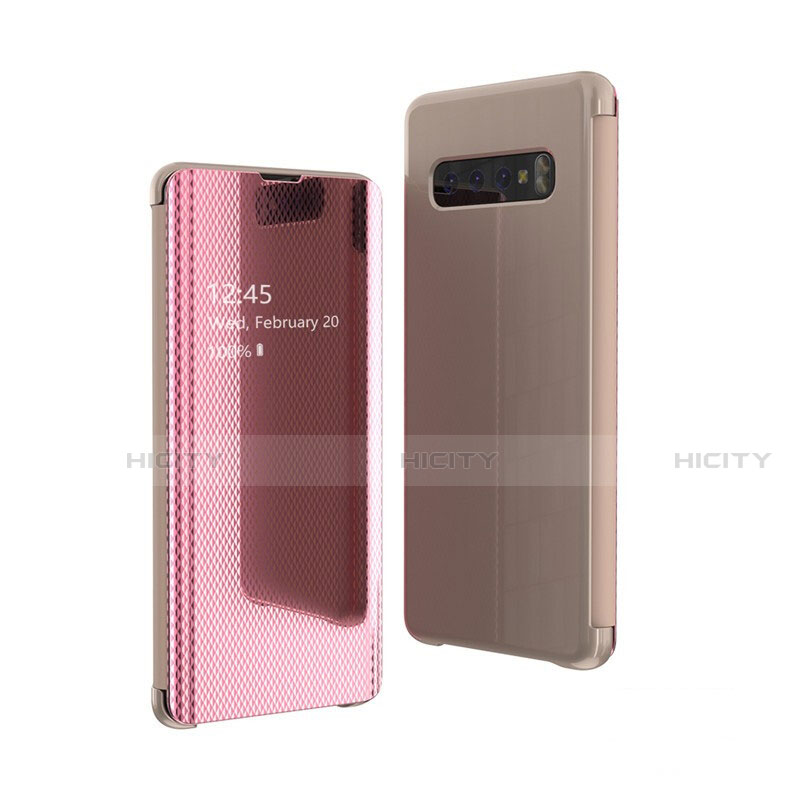 Custodia Portafoglio In Pelle Cover con Supporto Laterale Specchio Cover L05 per Samsung Galaxy S10 5G Oro Rosa