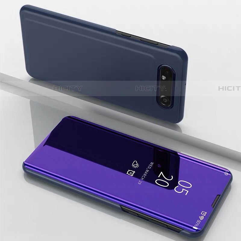 Custodia Portafoglio In Pelle Cover con Supporto Laterale Specchio Cover M01 per Samsung Galaxy A80 Viola