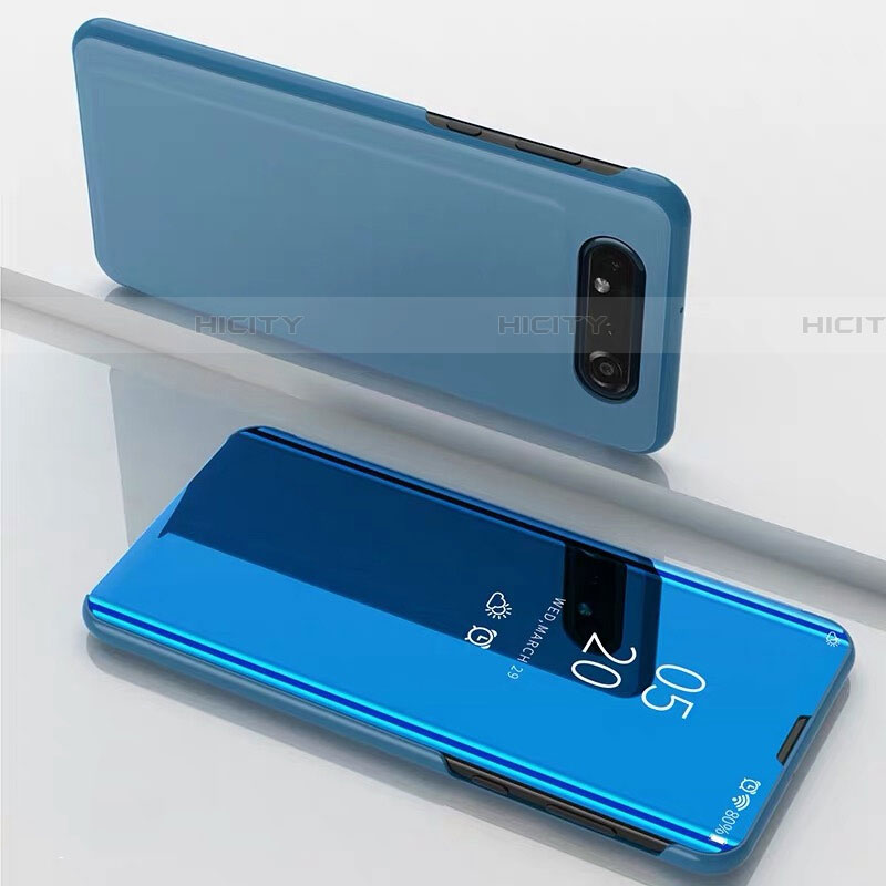 Custodia Portafoglio In Pelle Cover con Supporto Laterale Specchio Cover M01 per Samsung Galaxy A90 4G Blu