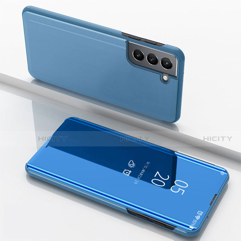 Custodia Portafoglio In Pelle Cover con Supporto Laterale Specchio Cover M01 per Samsung Galaxy S21 5G Cielo Blu