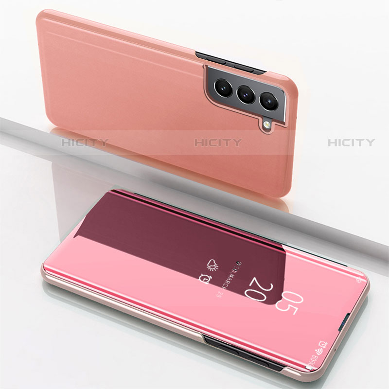 Custodia Portafoglio In Pelle Cover con Supporto Laterale Specchio Cover M01 per Samsung Galaxy S21 Plus 5G Oro Rosa