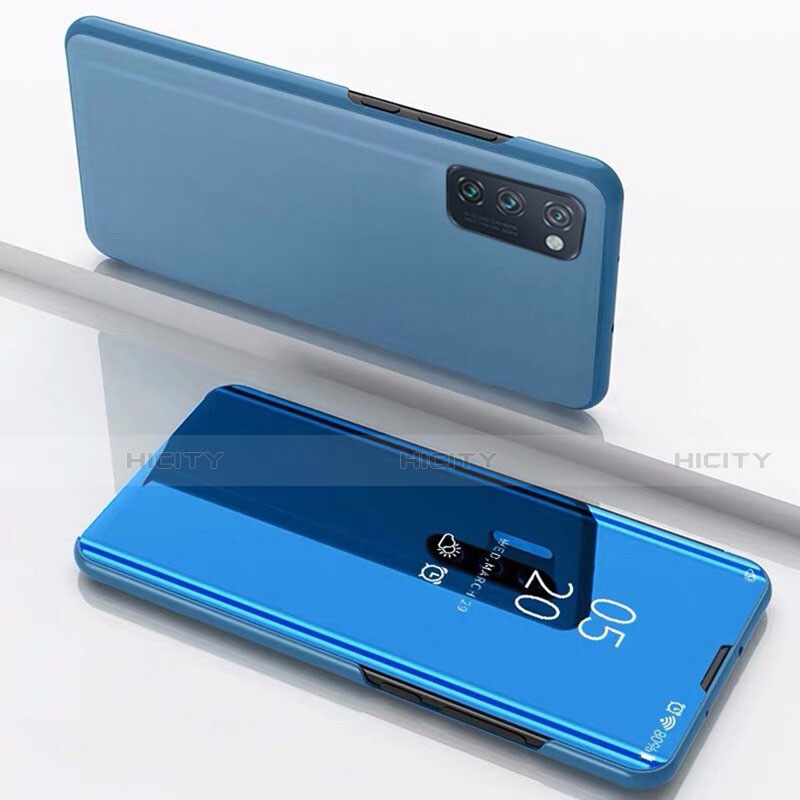 Custodia Portafoglio In Pelle Cover con Supporto Laterale Specchio Cover M02 per Huawei Honor View 30 5G Blu