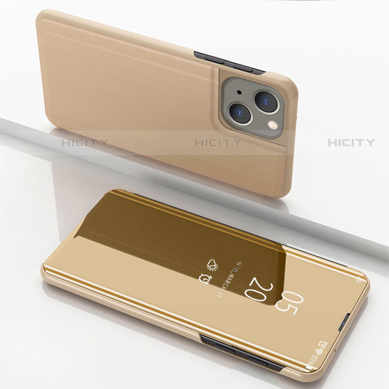 Custodia Portafoglio In Pelle Cover con Supporto Laterale Specchio Cover per Apple iPhone 14 Plus Oro