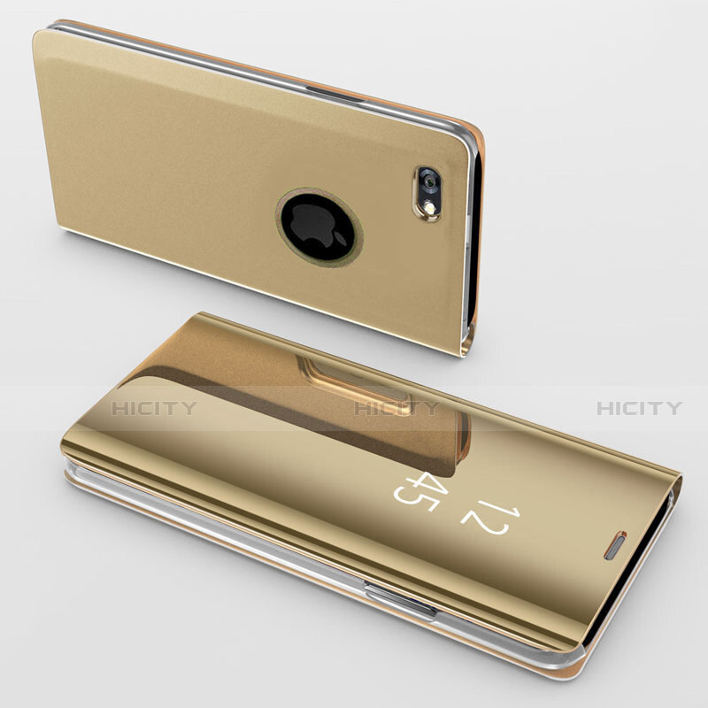 Custodia Portafoglio In Pelle Cover con Supporto Laterale Specchio Cover per Apple iPhone 6S Oro