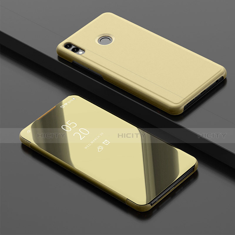 Custodia Portafoglio In Pelle Cover con Supporto Laterale Specchio Cover per Huawei Enjoy 9 Plus Oro