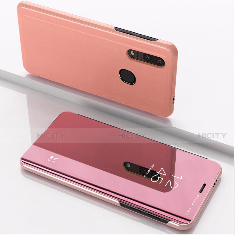 Custodia Portafoglio In Pelle Cover con Supporto Laterale Specchio Cover per Huawei Enjoy 9s Oro Rosa