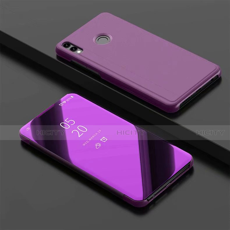 Custodia Portafoglio In Pelle Cover con Supporto Laterale Specchio Cover per Huawei Honor 8X Viola