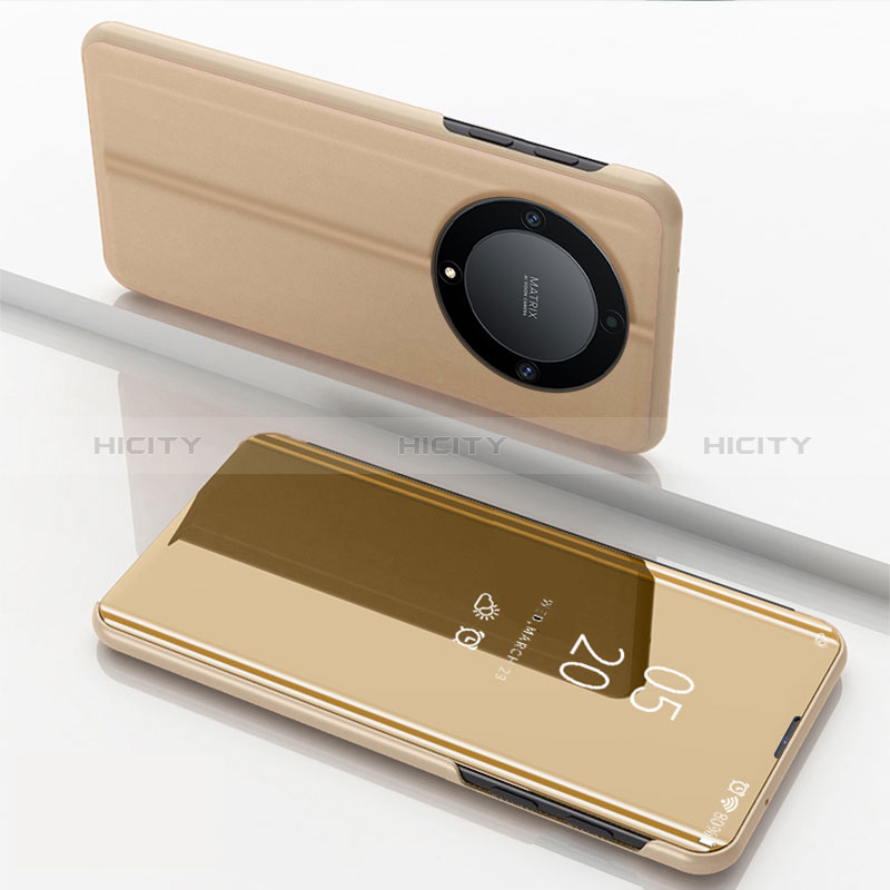 Custodia Portafoglio In Pelle Cover con Supporto Laterale Specchio Cover per Huawei Honor Magic5 Lite 5G Oro
