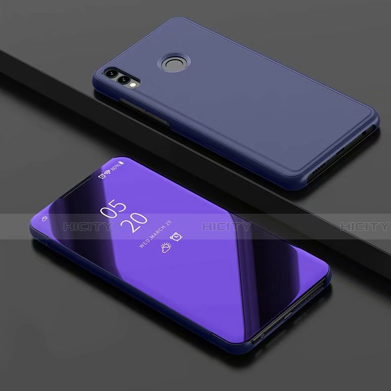 Custodia Portafoglio In Pelle Cover con Supporto Laterale Specchio Cover per Huawei Honor View 10 Lite Blu