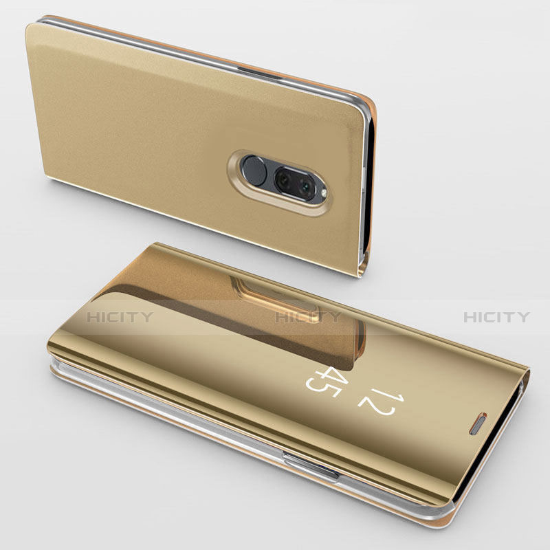 Custodia Portafoglio In Pelle Cover con Supporto Laterale Specchio Cover per Huawei Mate 10 Lite Oro