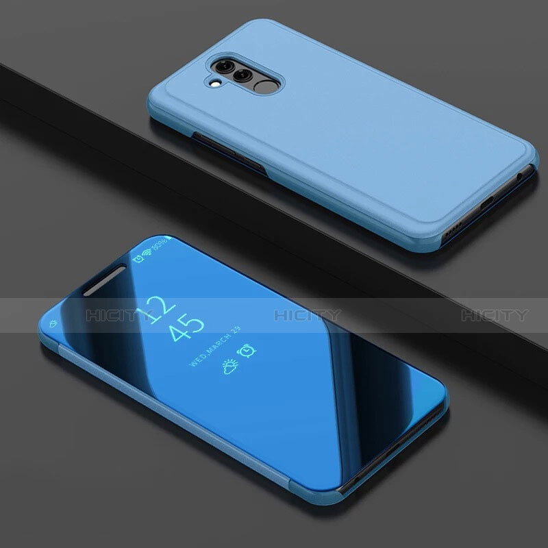 Custodia Portafoglio In Pelle Cover con Supporto Laterale Specchio Cover per Huawei Mate 20 Lite Blu