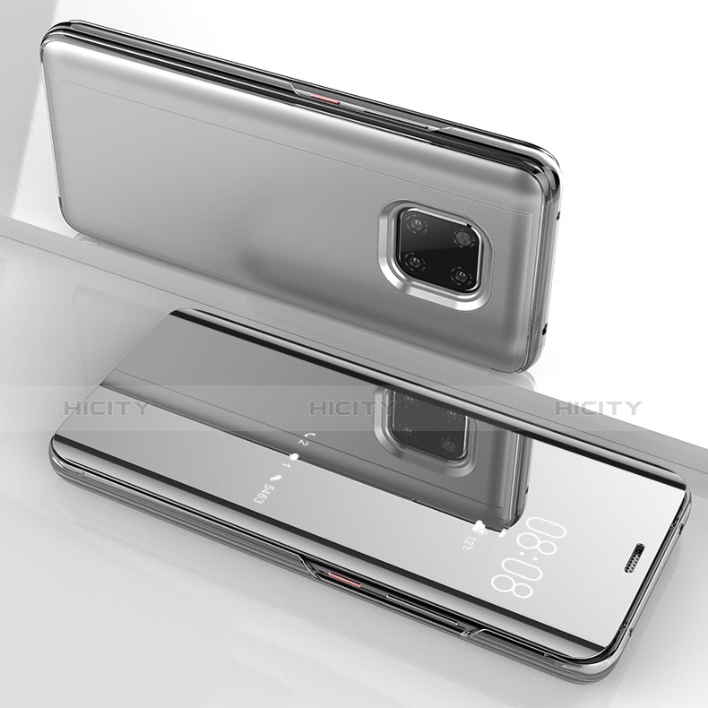 Custodia Portafoglio In Pelle Cover con Supporto Laterale Specchio Cover per Huawei Mate 20 Pro Argento