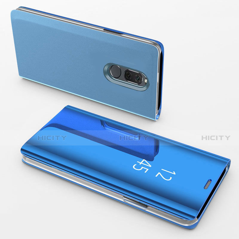 Custodia Portafoglio In Pelle Cover con Supporto Laterale Specchio Cover per Huawei Nova 2i Blu