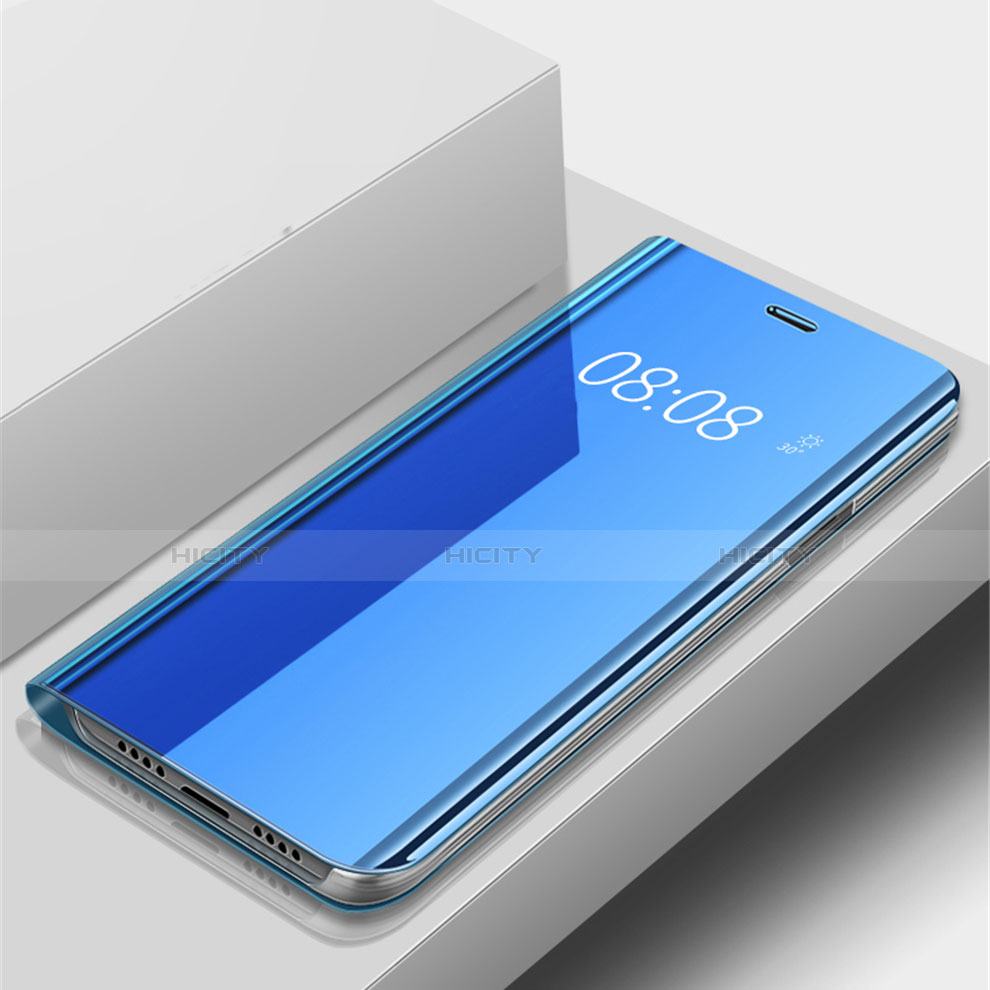 Custodia Portafoglio In Pelle Cover con Supporto Laterale Specchio Cover per Huawei P Smart (2019) Blu