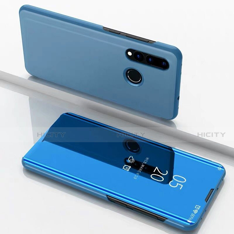 Custodia Portafoglio In Pelle Cover con Supporto Laterale Specchio Cover per Huawei P30 Lite Blu